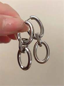 2 piezas Pendientes vintage de óvalo geométrico, pendientes de botón en forma de C, joyería de fiesta para mujer estilo europeo y americano, regalo