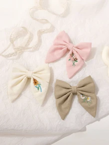 1-3 piezas Nuevos clips para el cabello con bordado floral y lazo para niños, adecuados para uso diario casual, festivales y vacaciones