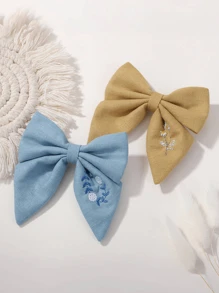 1-3 piezas Nuevos clips para el cabello con bordado floral y lazo para niños, adecuados para uso diario casual, festivales y vacaciones