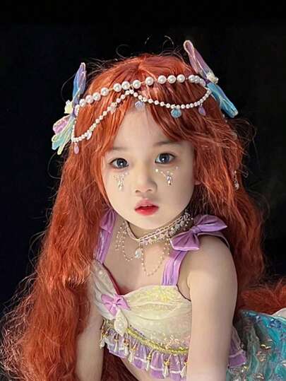 1 Pair Of Children's Bow Forehead Chain With Mermaid Pearl Fringe Hairpin, Girls Mermaid Ear Hanging Girls Headpin, Fringe Detachable Hairpin, Ideal For Baby Gifts