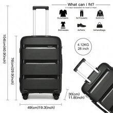 Lightweight Hard Shell Suitcase 20/24/28 Inch Or 3 Piece Set With Spinner Wheels TSA Lock Cabin Carry On Check In Travel Trolley For Holiday - Black - View 8