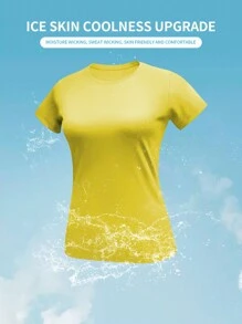 夏季运动速干透气女士百搭圆领 T 恤 - 吸汗透气的运动/户外跑步上衣，带来凉爽舒适的感觉 - 适合家居服/睡衣和健身房/健身高尔夫球衫 - 黃色 - 查看 4