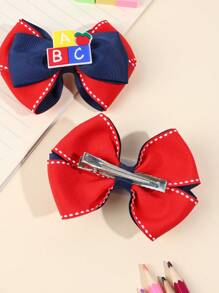 2 Cái/gói Back To School ABC Apple Phụ Kiện Bút Chì In Hình Nơ Kẹp Tóc Cho Bé Gái, Phong Cách Học Đường - Nhiều màu - Xem 5