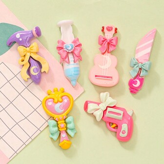 10st blandad söt rosett, gitarr, hammarformad DIY-harts flatback för telefonfodral, nyckelring, hårspänne, skospänne