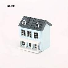 别墅娃娃屋微型家具，粉色和蓝色墙壁搭配灰色屋顶，可爱的袖珍娃娃屋，小房子，娃娃屋配件，微型小屋，圣诞村屋，木制微型房屋套装，微型娃娃屋小雕像，装饰摆件 - 彩色 - 查看 7