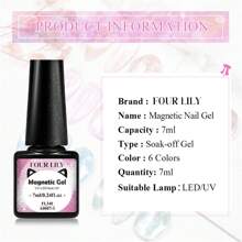 FOUR LILY 7入組帶磁吸功能的膠態貓眼凝膠指甲油套裝，粉藍紫三種顏色磁力指甲凝膠，適用於全息貓眼效果，美甲沙龍和居家自己做指甲藝術 - 彩色 - 查看 6