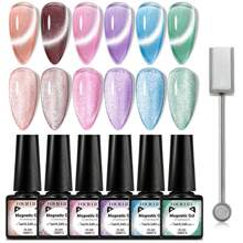 FOUR LILY 7入組帶磁吸功能的膠態貓眼凝膠指甲油套裝，粉藍紫三種顏色磁力指甲凝膠，適用於全息貓眼效果，美甲沙龍和居家自己做指甲藝術 - 彩色 - 查看 1