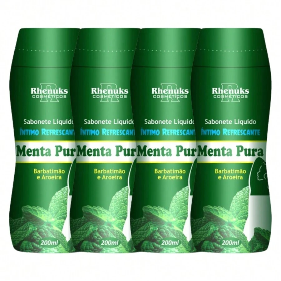 Kit 4 Sabonete Intimo Refrescante Menta Pura 200ml - Multicolorido - Visão 1