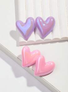 1 conjunto de 6 pares de brincos de pino em forma de coração banhados a metal colorido acrílico, adequados para uso diário feminino, dia dos namorados