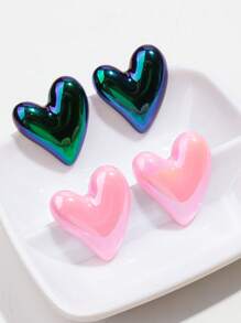 1 conjunto de 6 pares de brincos de pino em forma de coração banhados a metal colorido acrílico, adequados para uso diário feminino, dia dos namorados