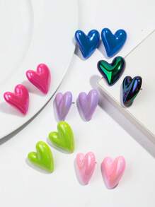 1 conjunto de 6 pares de brincos de pino em forma de coração banhados a metal colorido acrílico, adequados para uso diário feminino, dia dos namorados