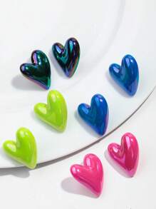 1 conjunto de 6 pares de brincos de pino em forma de coração banhados a metal colorido acrílico, adequados para uso diário feminino, dia dos namorados