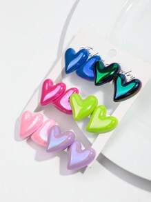 1 conjunto de 6 pares de brincos de pino em forma de coração banhados a metal colorido acrílico, adequados para uso diário feminino, dia dos namorados