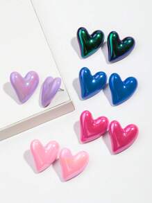 1 conjunto de 6 pares de brincos de pino em forma de coração banhados a metal colorido acrílico, adequados para uso diário feminino, dia dos namorados