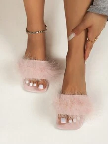 MICCOM Women's Square Toe Flat Sandals Fashion Party Strap Slides Black Slippers, Sexy Pair With Dresses, Spring/Summer - Dusty Pink - View 4