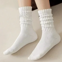 Sports Outdoor 3 Pairs Spring And Summer Seasons Women's Classic Calf Socks ,Women's Mid Tube Socks Stacked Socks,Breathable & Comfy Mid Tube Socks,Comfy & Breathable All-Match Socks, Solid Color Sports Socks, Plus Size Solid Slouchy Comfort Mid-Calf Socks For Daily Use