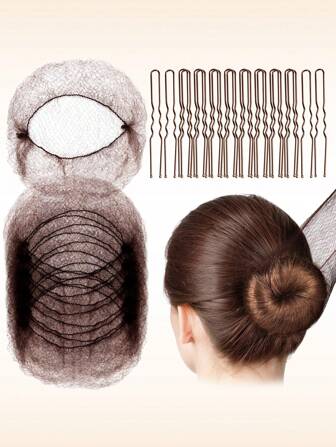 60pcs/Set Girls 20PCS Hair Nets For Buns Invisible And 40PCS U Shaped Hair Pins Set, 20PCS 50cm Bun Nets For Ballet Girls And 40pcs Hair Bun Pins For Girls, Ballet Bun Maker Dance