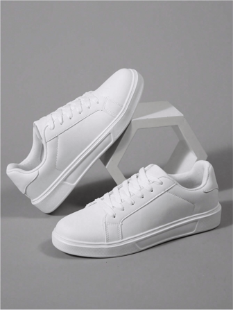 Size 36-45 Couple's White Sports Shoes, Lace-Up Casual Sneakers, Non-Slip Women's Outdoor Shoes, Suitable For Students