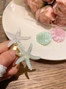 2pcs Bohemian Shell & Starfish Shaped Hair Clips For Daily And Beach Vacation Use - Multicolor - View 5