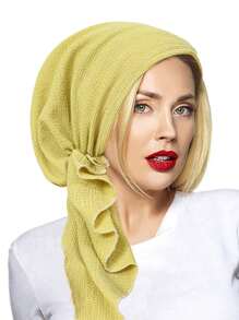 1 pièce Turban musulman avec longue queue et motif de vague de bandeau, bonnet de chimiothérapie pour femmes