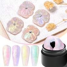 6pcs Aurora Non-Stick Solid Nail Extension Gel Kit - Transparent White Extension Hard Gel Solid Gel Nail Kit, 3D Carved Flower Nail Shaping Gel, Rhinestone Gel, Easy-To-Use Acrylic Nail Extension Set, Nail Art Kit, Home Nail Salon Gift For Women Nails - 彩色 - 查看 4