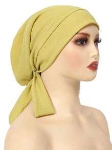 1 pièce Turban musulman avec longue queue et motif de vague de bandeau, bonnet de chimiothérapie pour femmes