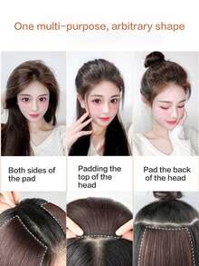 2pcs Thick Hair Piece Clip In Hair Extensions Add Volume Fluffy Invisible Hair Clip In Wigs Synthetic Hair Short Straight Hair Piece For Thinning Hair - Black - View 9