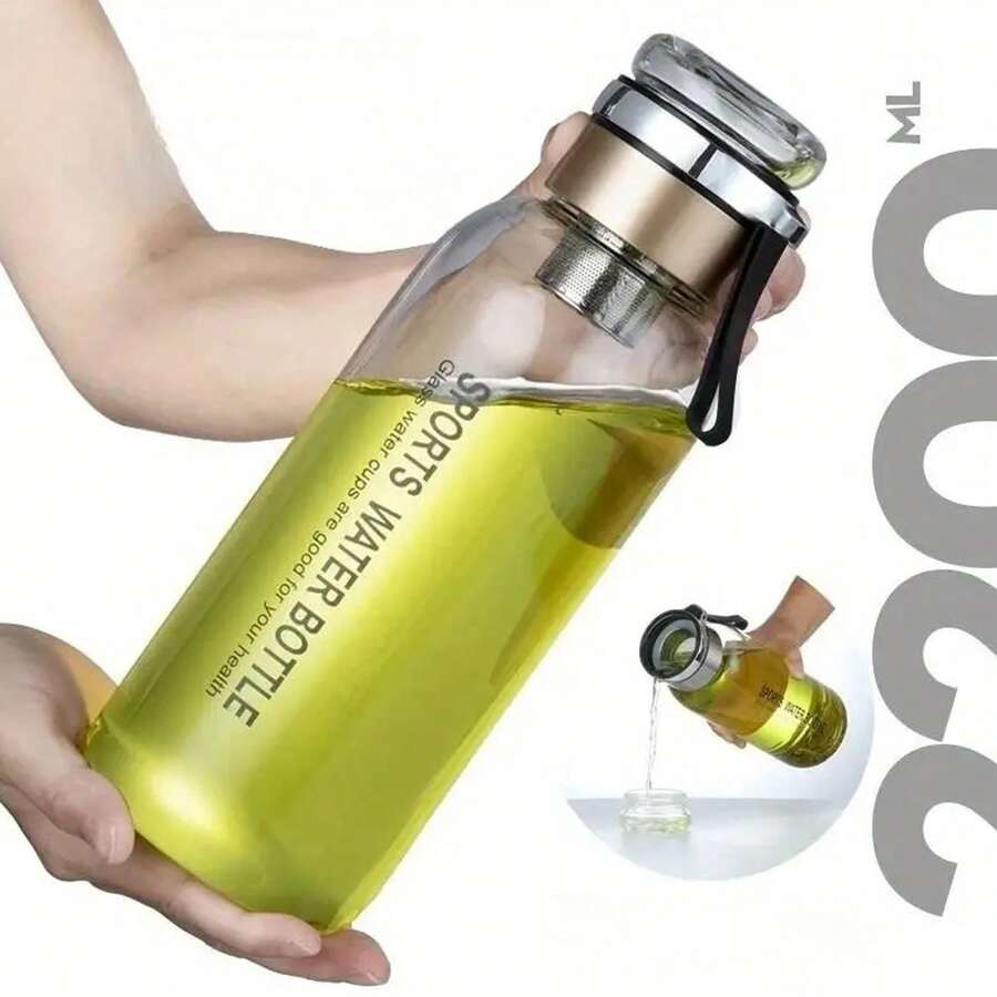 Glass Water Bottle With Stainless Steel Filter, Glass Lid Also Used As A Cup, For Water And Drinks - Silver - View 1