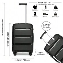 Lightweight Hard Shell Suitcase 20/24/28 Inch Or 3 Piece Set With Spinner Wheels TSA Lock Cabin Carry On Check In Travel Trolley For Holiday - Black - View 7
