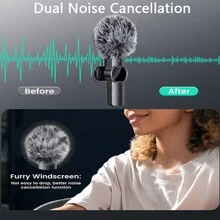 Wireless Lavalier Portable Mini Microphone Intelligent Noise Cancellation Windproof Hairball Double Noise Elimination Can Be Used For Singing Conference Interviews Video Audio Recording For Android Phone Tablet New Upgrade