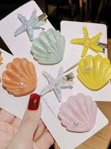 2pcs Bohemian Shell & Starfish Shaped Hair Clips For Daily And Beach Vacation Use - Multicolor - View 8