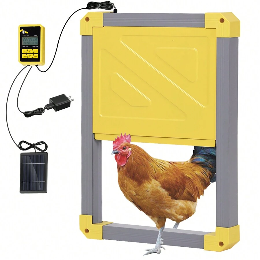 Aivituvin Automatic Chicken Coop Door Solar Powered, Automatic Chicken Door With LCD Display, Direct Power Supply Auto Chicken Door Opener With Timer For All Chicken Coops (Grey)