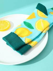 1雙休閒中筒檸檬圖案中性襪子：新穎、創意且有趣的禮物，舒適透氣，適用於萬聖節、聖誕節、情人節的禮物，增強節日聚會的家居氛圍，適用於休閒舒適的家居四季皆可穿著，適用於情侶生日禮物。 - 彩色 - 查看 6