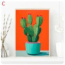 1pc  Abstract Colorful Cactus Flower Vase Still Life Canvas Painting, Modern Poster Print, Wall Art Botanical Living Room Home Decor  No Frame - Green - View 20