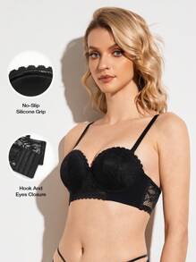Deyllo Strapless Push Up Lightly Padded Full Coverage Underwire Bra, Lingerie - Black - View 4