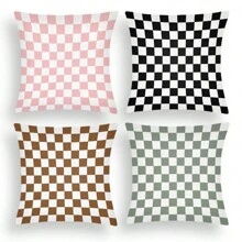 1pc Checkered Geometric Print Cushion Cover, Room Decorative Pillowcase Home Decoration