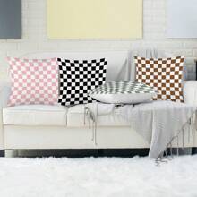 1pc Checkered Geometric Print Cushion Cover, Room Decorative Pillowcase Home Decoration