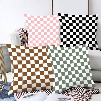 1pc Checkered Geometric Print Cushion Cover, Room Decorative Pillowcase Home Decoration