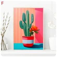 1pc  Abstract Colorful Cactus Flower Vase Still Life Canvas Painting, Modern Poster Print, Wall Art Botanical Living Room Home Decor  No Frame - Green - View 7
