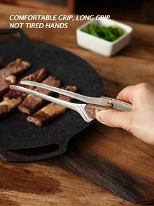 1把304不銹鋼燒烤鉗，帶木質防燙手柄，適用於家庭和戶外燒烤、烤肉、牛排、廚房用品、美食、烹飪、露營、假期、沙灘、室內裝修、整理、派對和旅行 - 不銹鋼色 - 查看 4