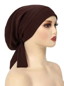 1 pièce Turban musulman avec longue queue et motif de vague de bandeau, bonnet de chimiothérapie pour femmes