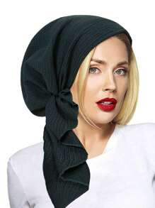 1 pièce Turban musulman avec longue queue et motif de vague de bandeau, bonnet de chimiothérapie pour femmes