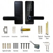 Manija de puerta con cerradura electrónica automática inteligente con huella dactilar y llave digital - Negro - Ver 14
