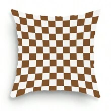 1pc Checkered Geometric Print Cushion Cover, Room Decorative Pillowcase Home Decoration