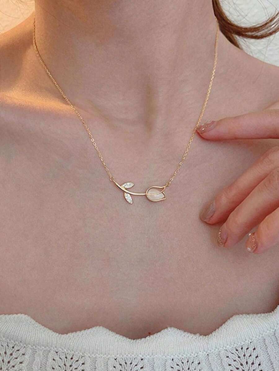 1入不鏽鋼郁金香領項鏈，適用於女性 - 金色 - 查看 1