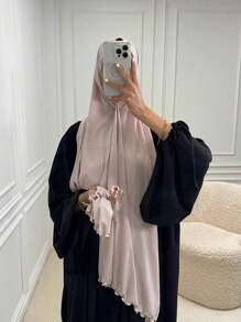 1pc Women Solid Jersy Hijab Modal Soft Headscarf With Frill Trimmed Decor Scarves For Women, Suitable For Daily Use In Arab Style Headband For Abaya