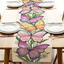 1 pieza, Elegante camino de mesa con mariposas de varios colores, camino de mesa con patrón de mariposas florales en azul, tema de flores, decoración para mesa de comedor, interior y decoración para fiestas de 33 cm x 183 cm / 13 pulgadas x 72 pulgadas, rectangular para el hogar y la cocina - Multicolor - Ver 4