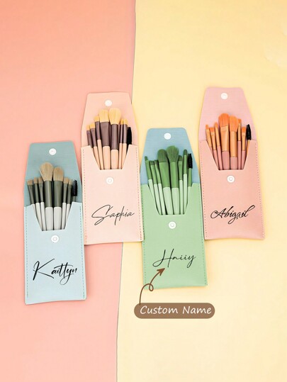 Bridesmaid Makeup Brush Set With Custom Name Combo Bag, Perfect For Wedding Favors, Bridal Shower Favors, Or Mother's Day Surprise, Makeup Bag, Travel Accessories, Multi-Functional, Ornamental, Letter, Solid Color, Exquisite, Stylish, Vintage, Modern, Colorful, Leisure, Basics, Casual, Soft, Unique, Customized, Personalized, Custom, Ideal Gifts For Her, Girlfriend, Her, Boyfriend, Friends, Customized Makeup Bags, Summer Bright Juicy Beauty, Beauty & Health, Chic Autumn, Fall Decor