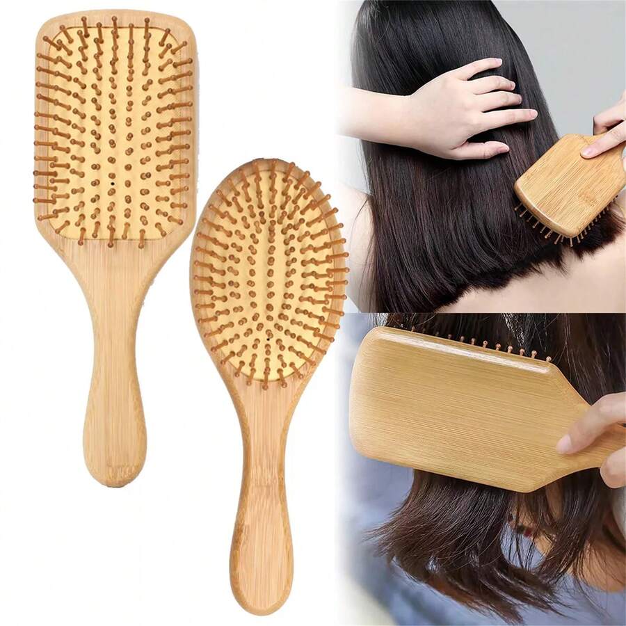 1 Máy Tính Tre Tự Nhiên Bằng Gỗ Tóc Lược Kinh Tuyến Massage Da Đầu Túi Khí Tóc - Nhiều màu - Xem 1