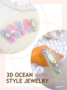 24 chiếc Ấn Vuông Dài Trên Móng Tay Đồ Trang Trí 3D Phong Cách Đại Dương Móng Tay Giả Bãi Biển Mùa Hè Móng Tay Giả & 1 Dũa Móng Tay Mini & 1 Miếng Dính - Nhiều màu - Xem 3